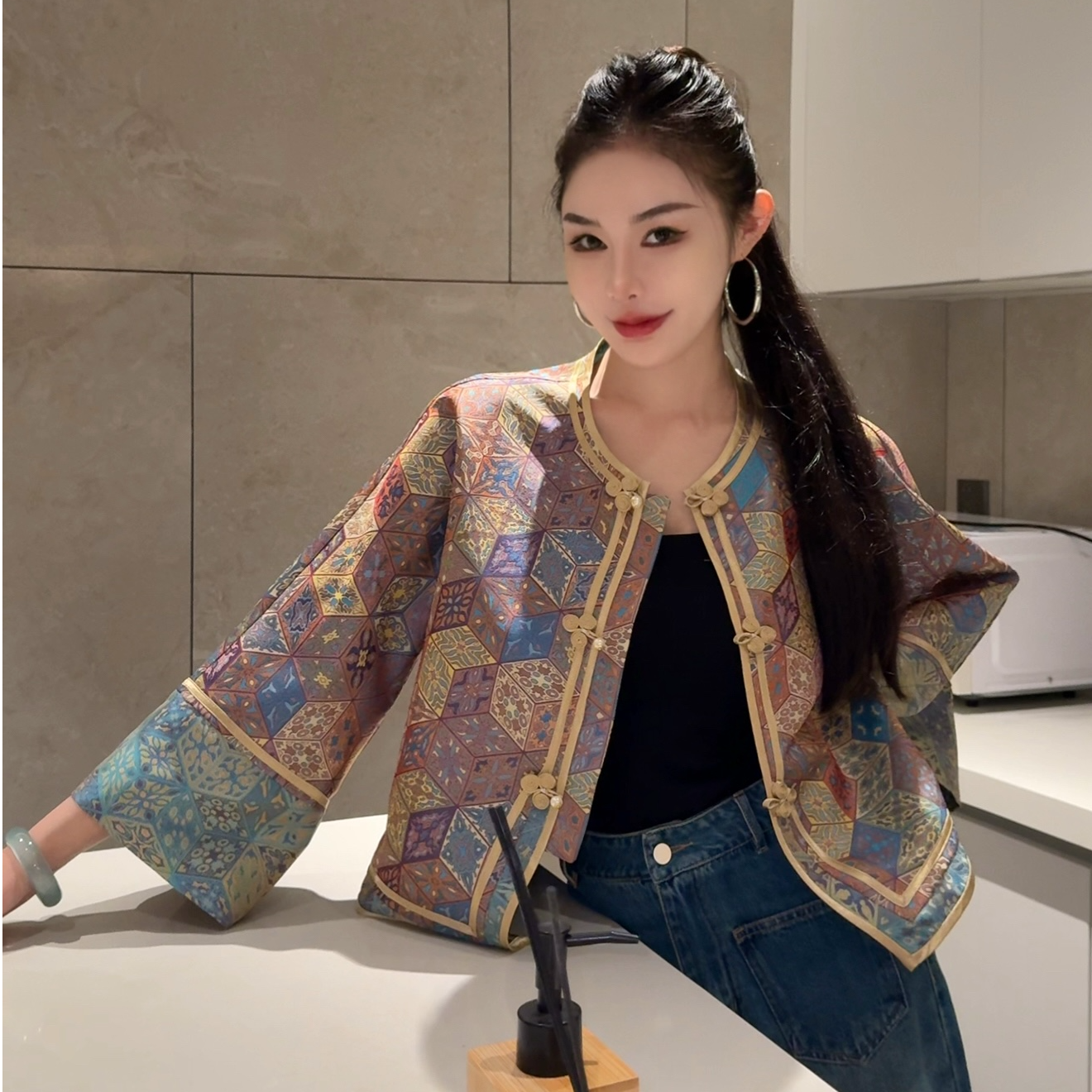 蘇格高定-【七彩祥云】国风女士时尚长袖盘扣复古新中式外套上衣