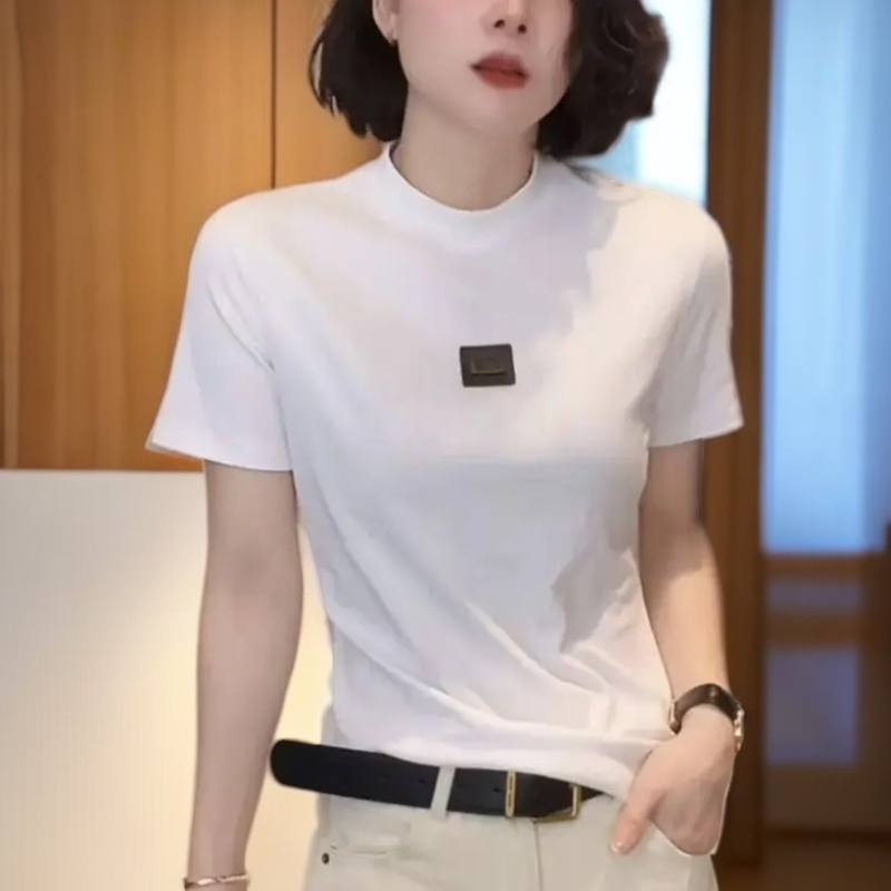 【啄木鸟】纯棉2025夏季新款纯色短袖T恤贴标设计时尚百搭上衣款女