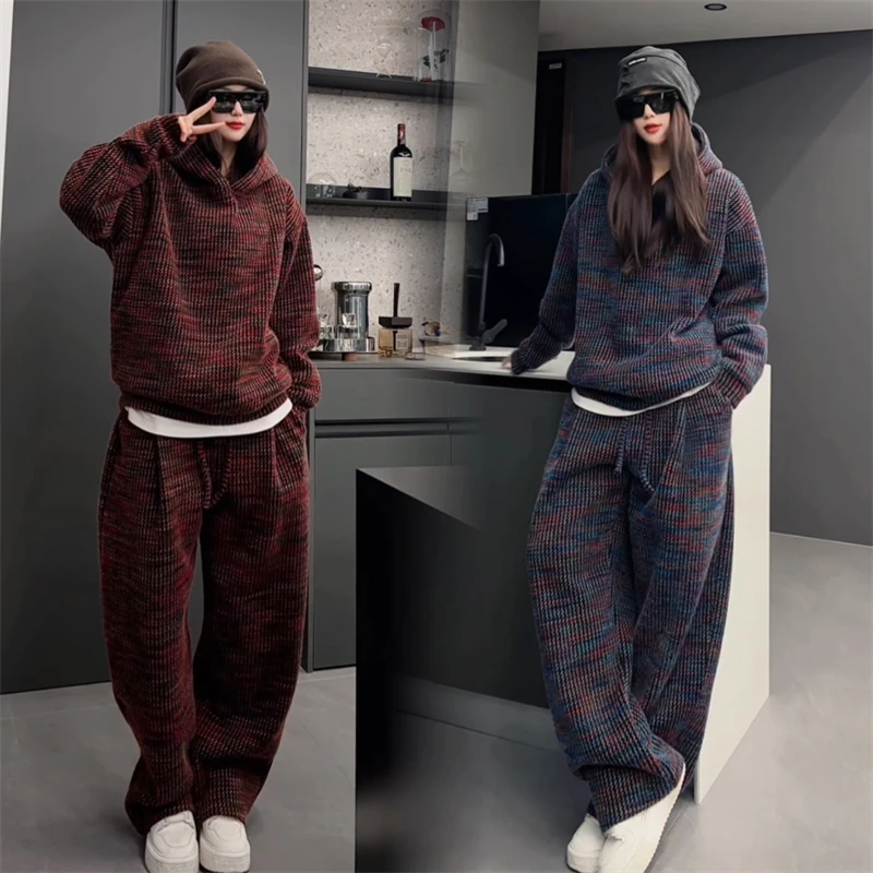 定制情侣款加绒套装免烫抗皱重磅冬季休闲连帽卫衣休闲裤两件套