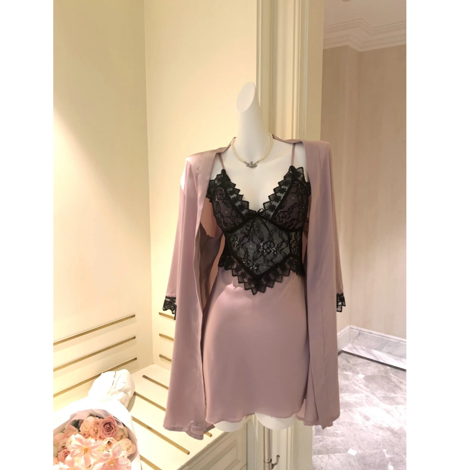 【捕梦玫涧】法式轻奢性感蕾丝吊带睡裙女带胸垫春夏薄款家居服睡衣