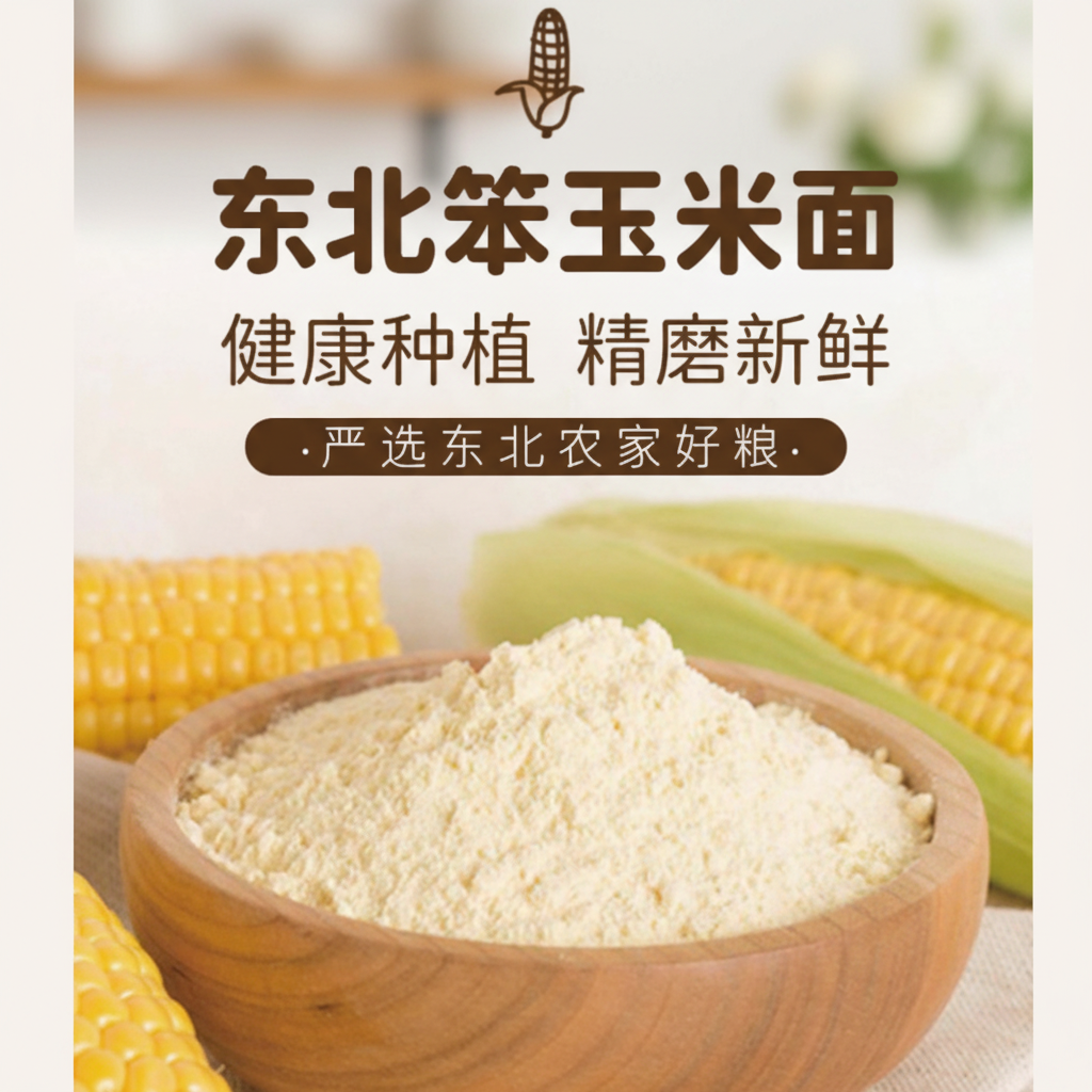 玉米粉，粗粮粉、高膳食纤维，精选玉米精细研磨，粉质细腻。