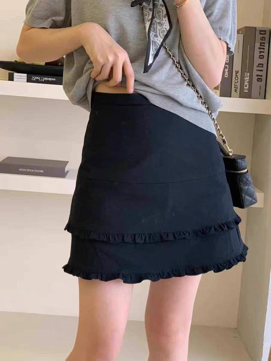 木耳边包臀半身裙女2025新款短裙梨型身材高腰显瘦夏季薄款a字裙