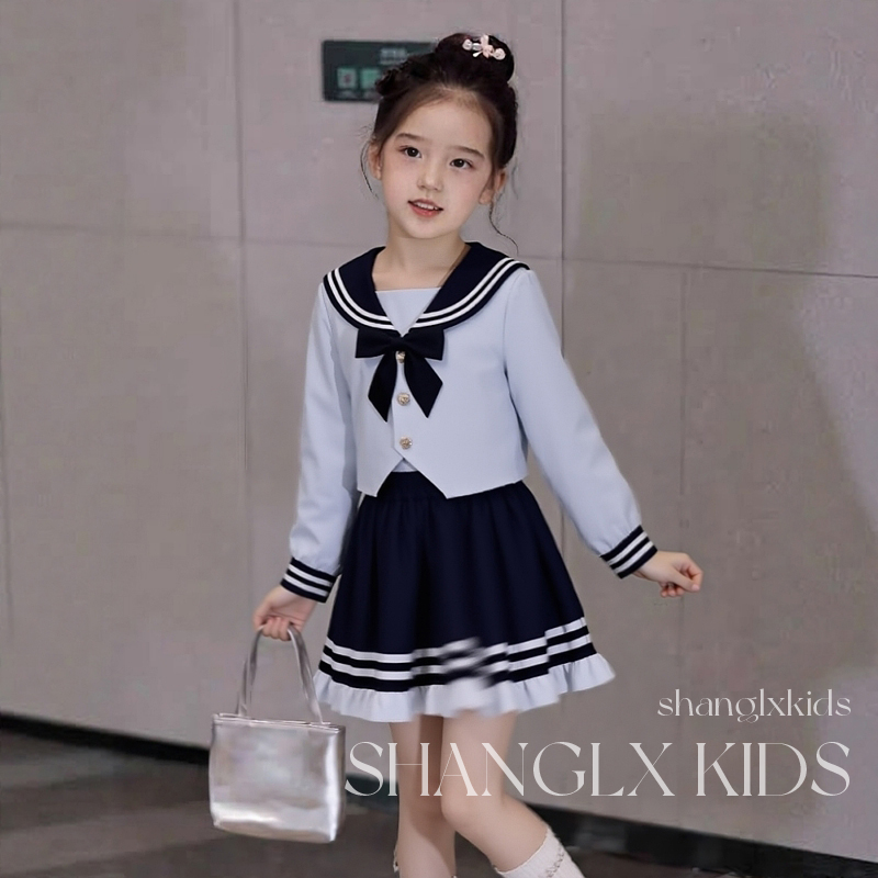 女童套装秋季2025新款洋气儿童海军领上衣百褶裙两件套女孩jk制服