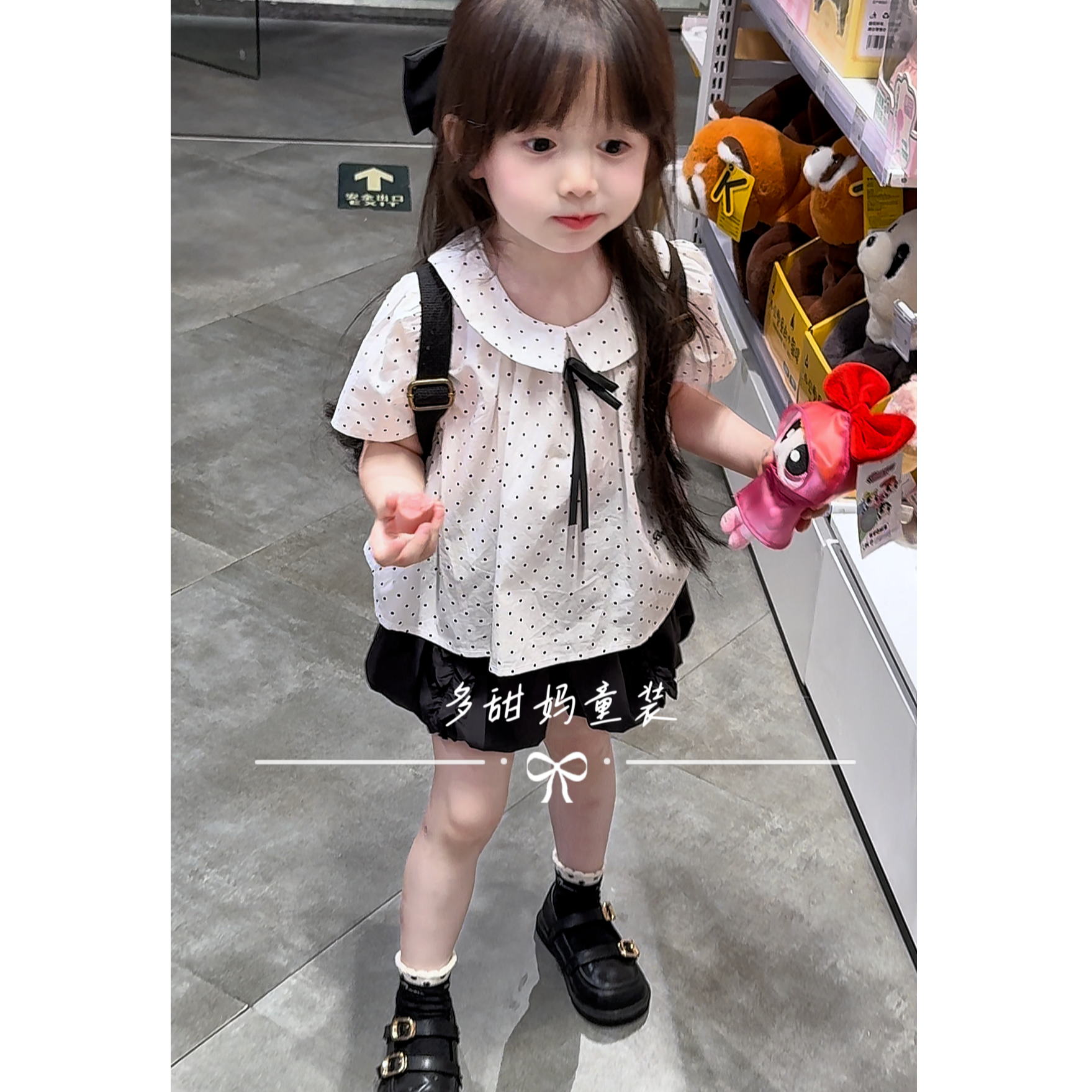 女童夏季新款套装洋气女宝宝翻领波点短袖上衣花苞短裤两件套