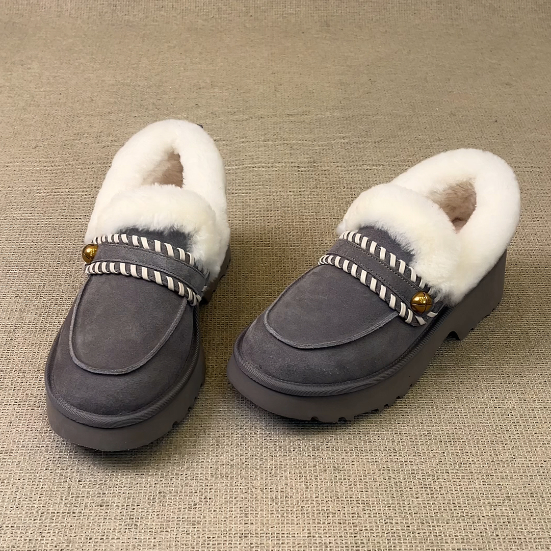 RubyL/5.5cm秋冬保暖韩版皮扣带舒适百搭圆头厚底粗跟雪地靴女款