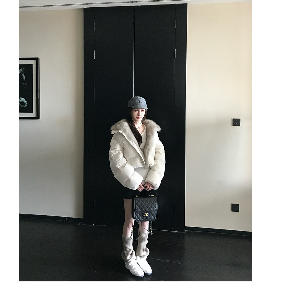 COCO皮草"轻绒欧包"三星安心95白鹅绒~三防超蓬松狐狸毛外套