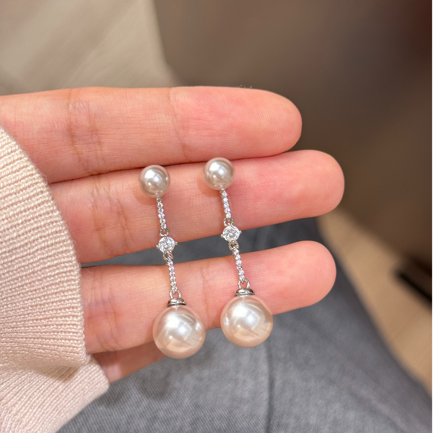 铜合金耳饰 曼塔玫瑰珍珠长款镶钻气质2026年耳环女轻奢耳钉耳饰