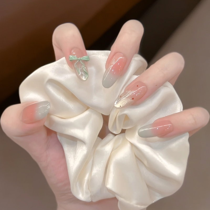 【薄荷蝴蝶】夏日清透猫眼美甲穿戴甲高颜值中长款温柔显白手工戴甲