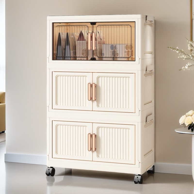 【50面宽三层】 TZ 竖纹折叠款可移动儿童衣柜杂物整理收纳柜储物柜