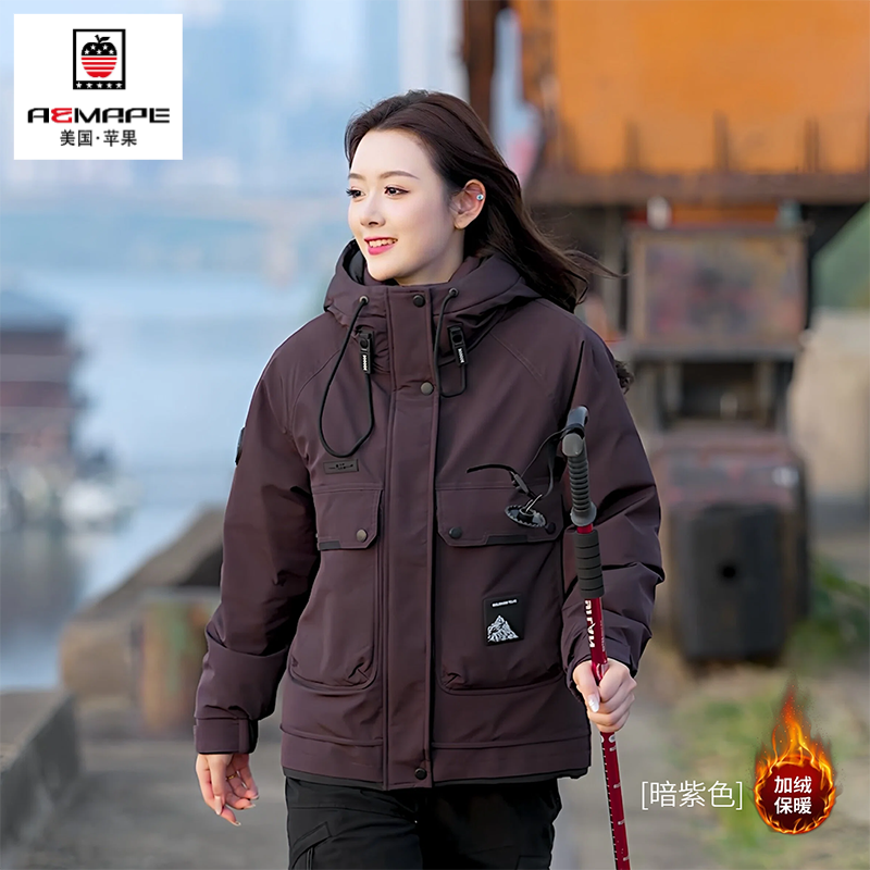 冬季情侣工装羽绒服男女同款保暖防风耐磨户外防水鸭绒夹克服外套