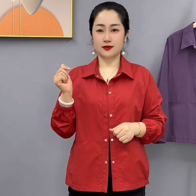 早秋新款时尚洋气宽松显瘦舒服透气妈妈装单层薄外套507款