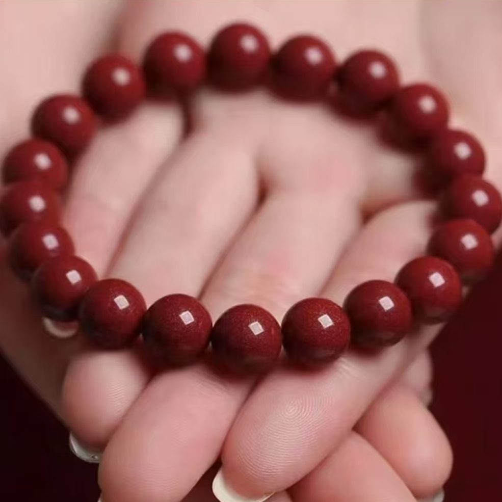 含辰砂工艺品【帝王砂】天然辰砂 朱砂 真品 1.2厘米大号手串