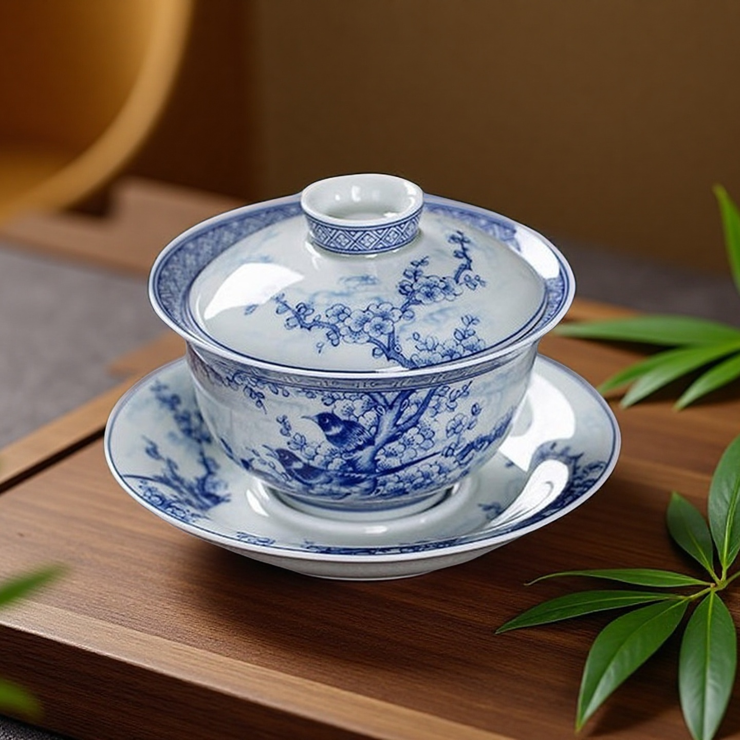 青花瓷三才盖碗茶具正宗景德镇泡茶碗防烫手茶杯个人专用可悬停