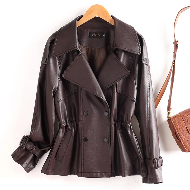 秋冬新款2025海宁皮衣女绵羊皮时尚百搭收腰显瘦皮夹克外套R-307#