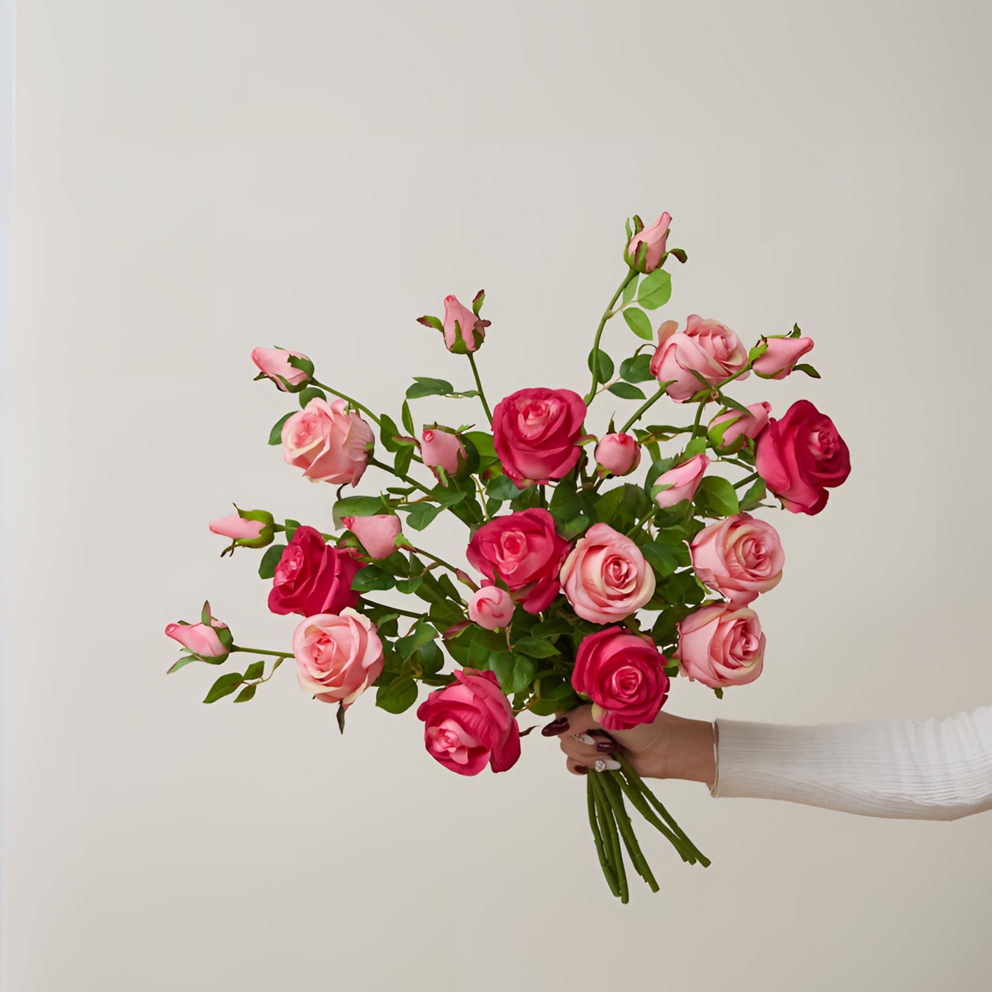 【混搭】仿真保加利亚玫瑰花粉蝶仿真假花客厅餐桌摆件装饰品插花