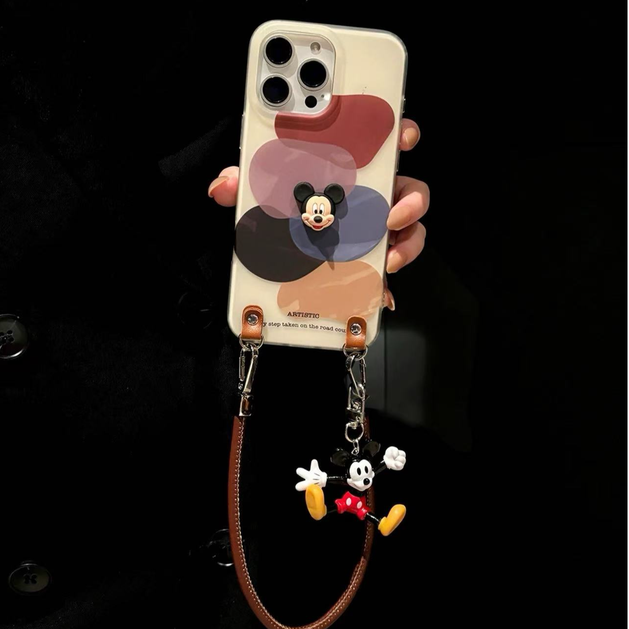 高级感莫兰迪色块米奇适用苹果17promax手机壳iPhone16pro手绳15