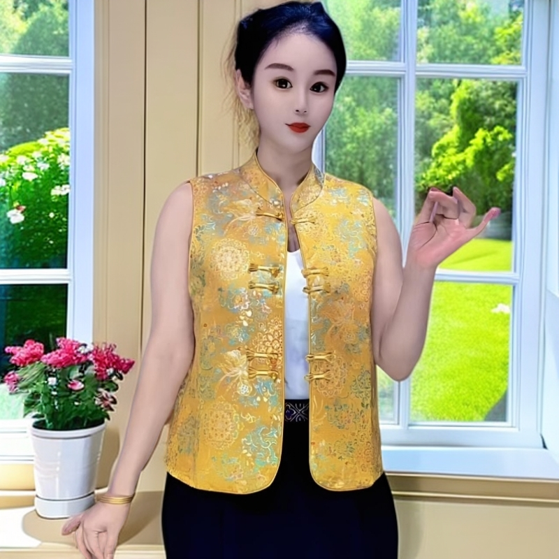 新中式秋季提花无袖时尚女马甲气质显瘦坎肩背心百搭夏季网红短款