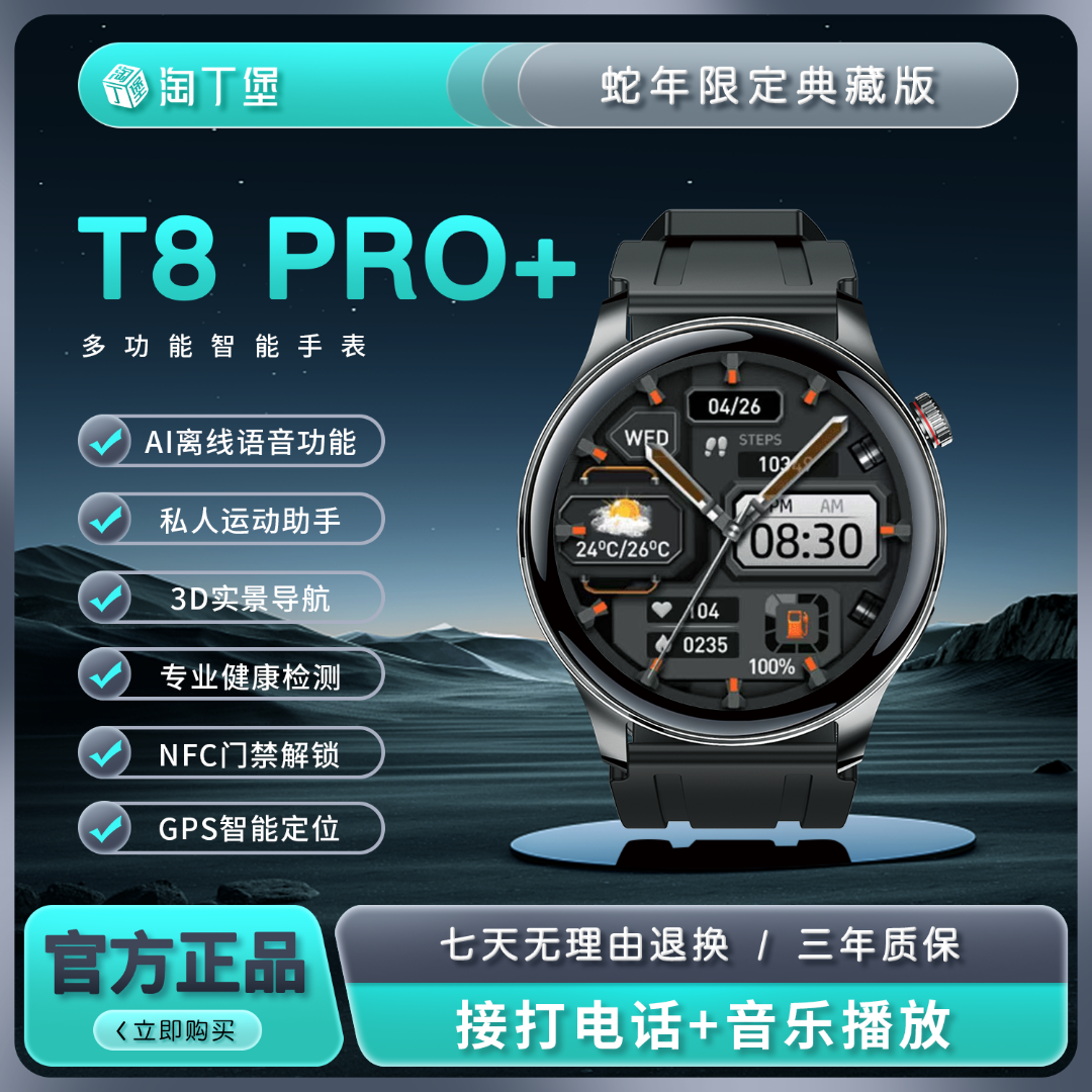 【2025典藏版】淘丁堡T8Pro+智能手表Ai语音红外遥控支付门禁黑-NZ