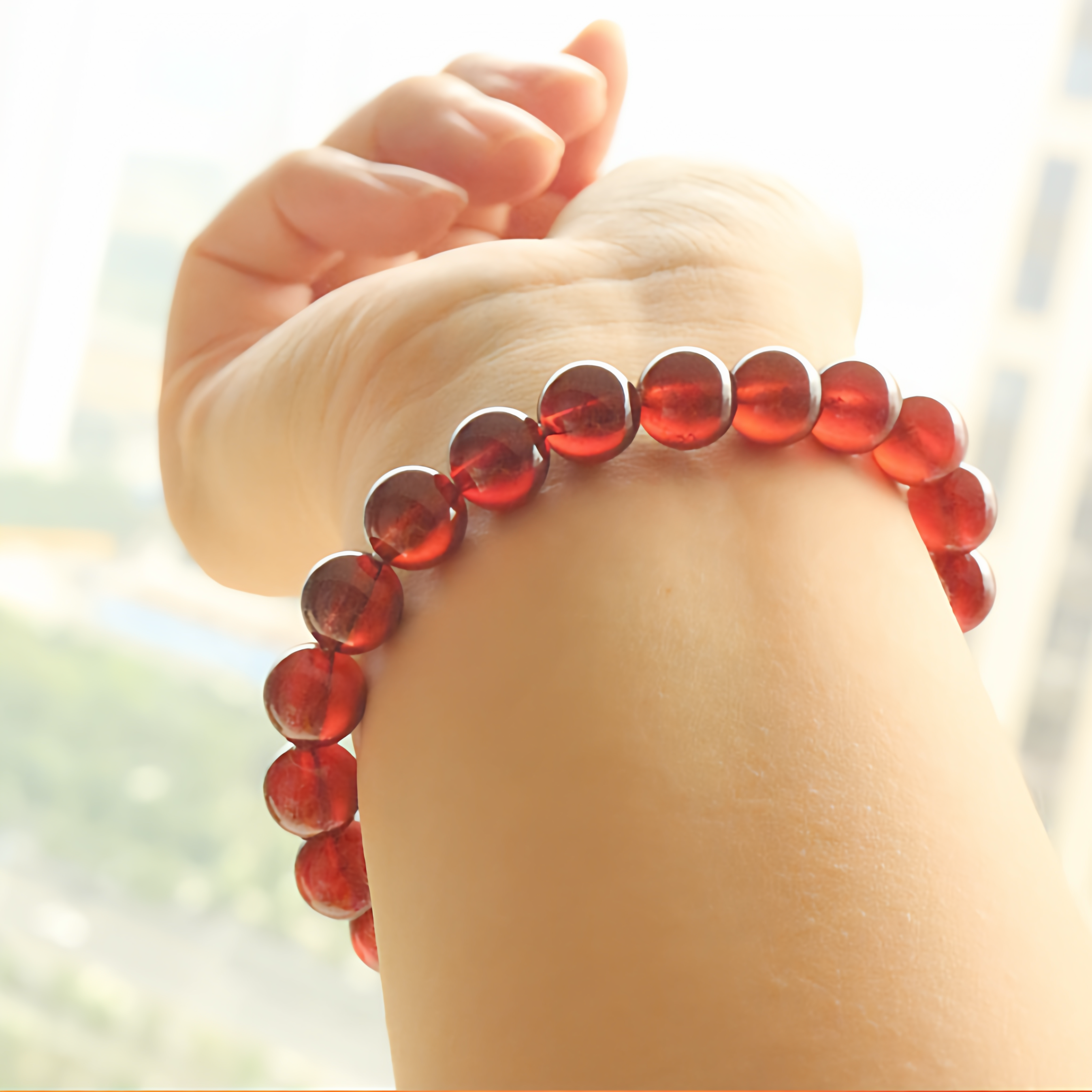 【福运满满】全天然血珀色三圈石榴石手串红石榴籽单圈手链时尚百搭