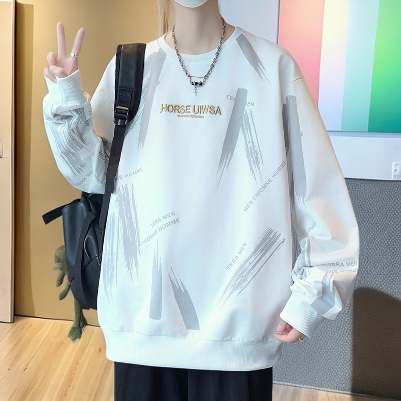 长袖加厚重磅卫衣男字母春套头圆领卫衣宽松潮流男生衣服高级感