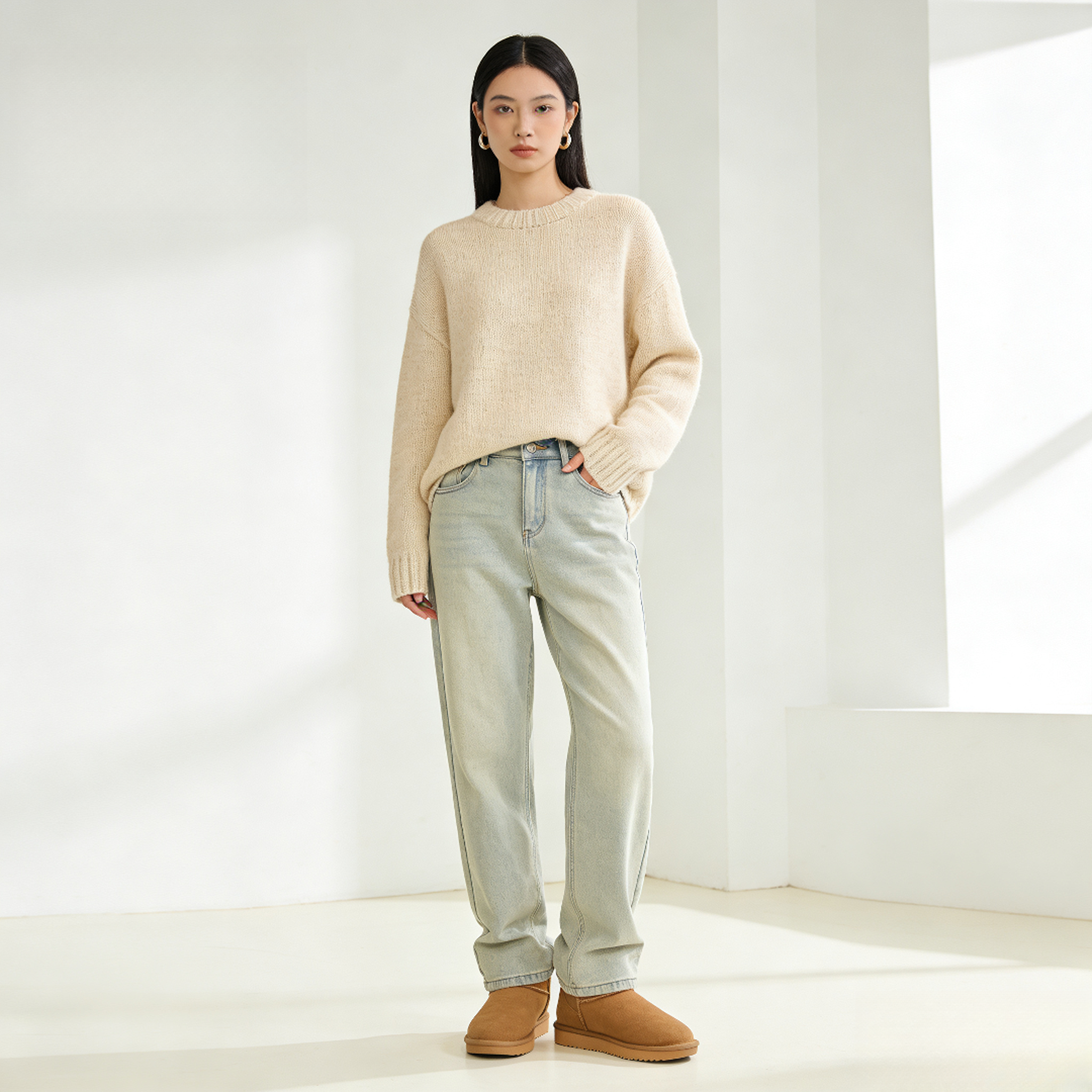 女款中筒厚底雪地靴加绒短靴皮毛一体中筒加厚时尚秋冬防滑加厚