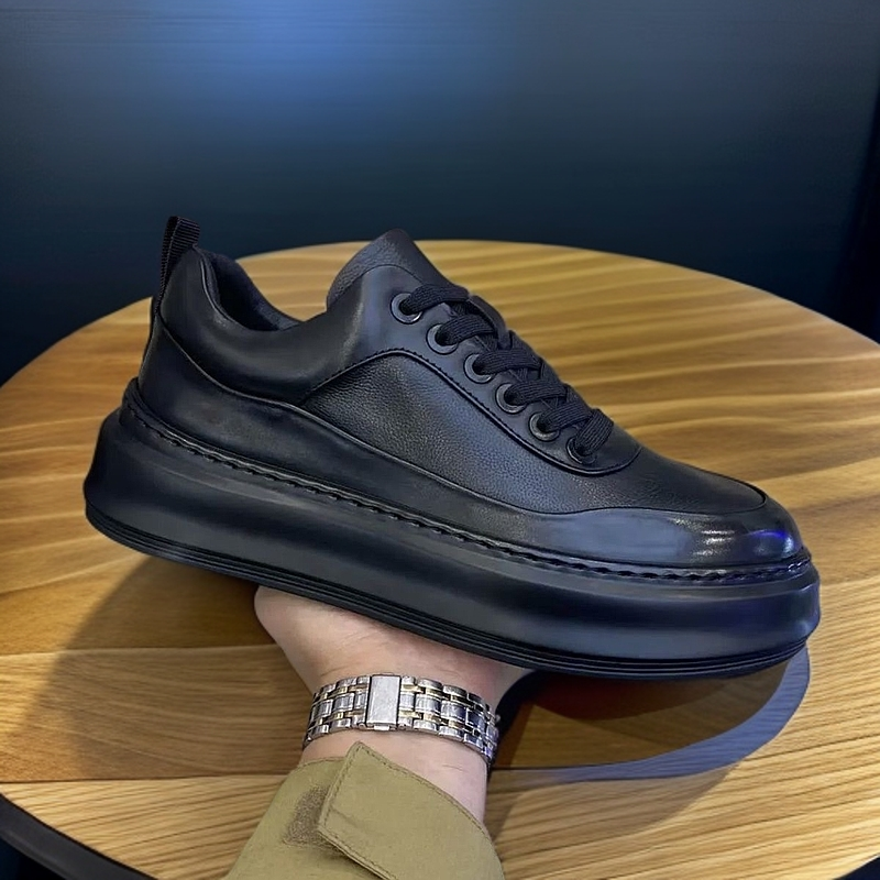 秋季新款真皮男鞋厚底板鞋时尚增高百搭休闲鞋头层牛皮男皮鞋男式
