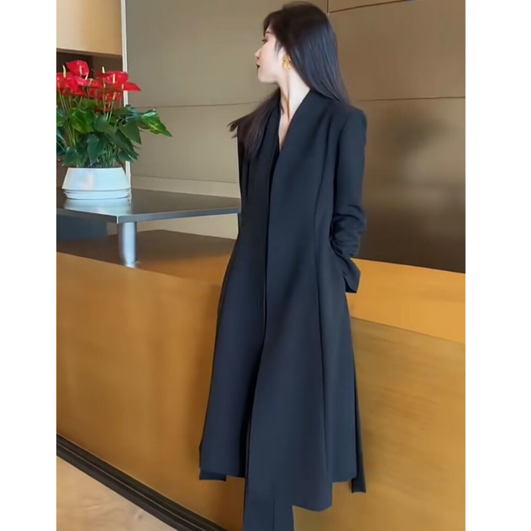 大码女装过膝风衣外套秋季新款胖mm收腰显瘦大衣200斤胖妹妹上衣