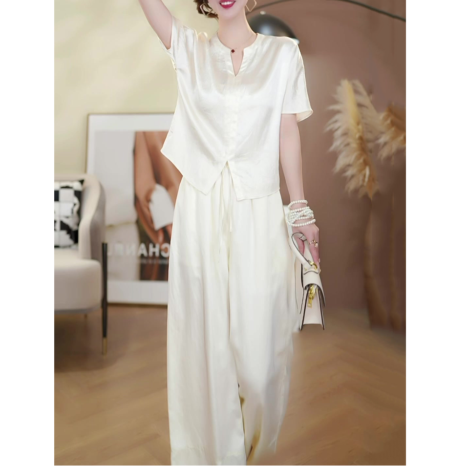 高级感时尚韩版套装女2025夏季新款轻奢百搭气质上衣+长裤两件套