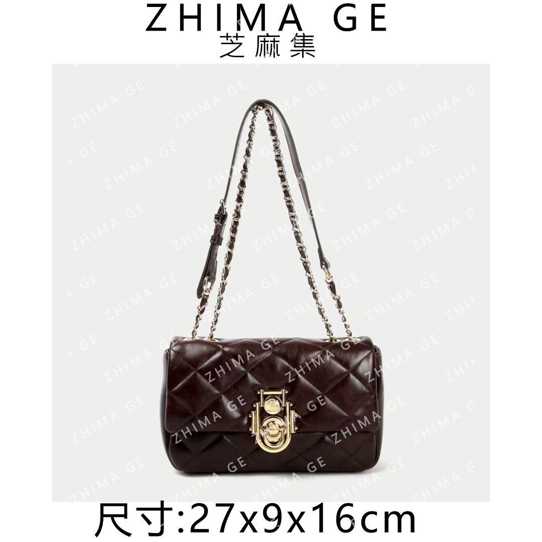 【芝麻集】BF-66578-咖啡色潮流休闲百搭腋下斜跨女包