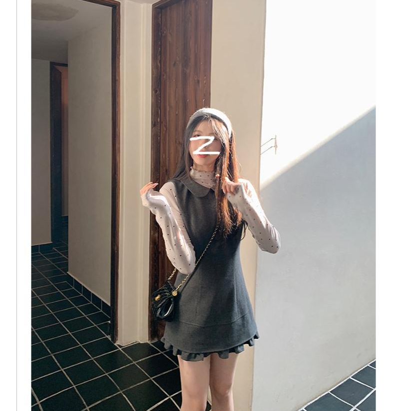 miu系恋人 小个子秋季流光风百搭连衣裙波点针织打底两件套