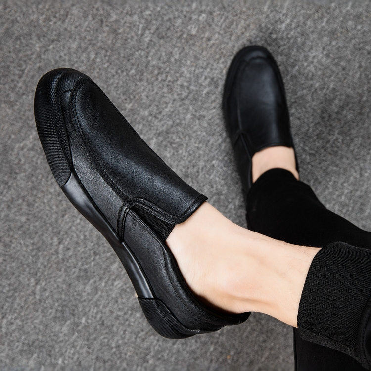 乐福鞋高级感男黑色大码一脚蹬懒人休闲皮鞋男款2025新加绒豆豆鞋