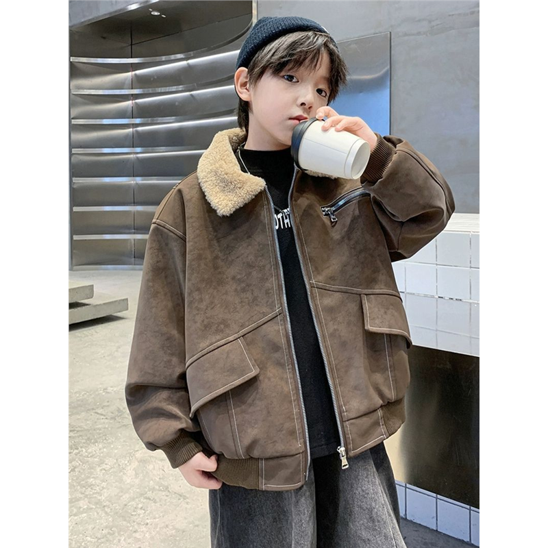 男童秋冬款皮衣外套加绒加厚2025新款大童冬装儿童男孩帅气皮夹克