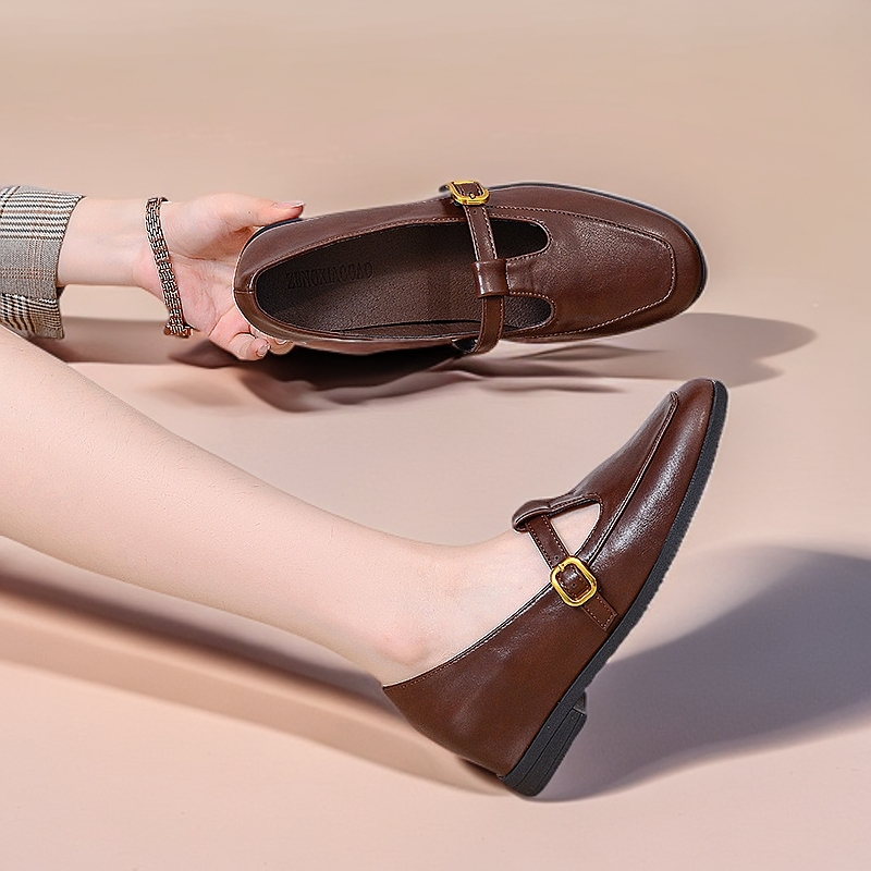 内增高6cm单鞋女2025春季新款T字带软底豆豆鞋浅口玛丽珍皮鞋