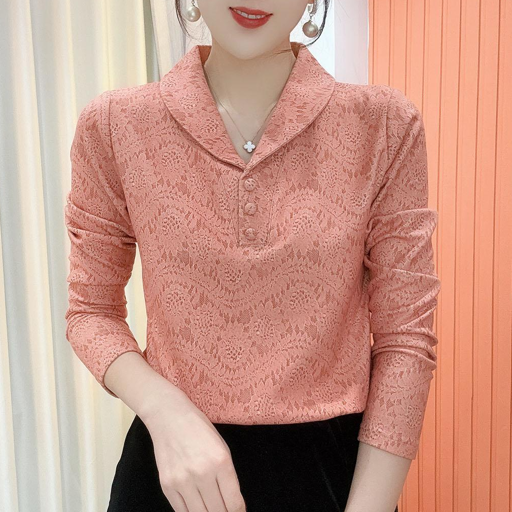 2025冬季新款V领印花气质百搭时尚长袖减龄加绒打底衫上衣女831