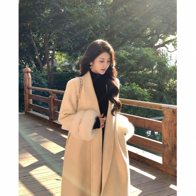 年度战袍/高端定制狐狸毛长款羊毛外套
