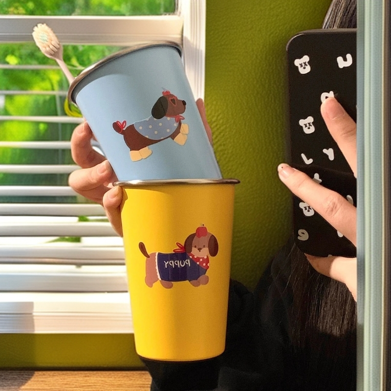 可爱腊肠狗漱口杯家用牙刷杯子洗漱杯情侣学生旅行不锈钢牙具牙杯