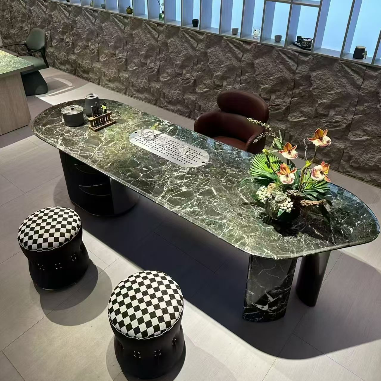 最新款2025现代轻奢奢石茶桌高端大气客厅阳台办公室泡茶桌椅组合