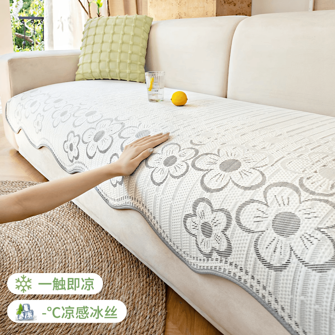 (异形夏槿)简约凉感冰丝异形沙发垫新款夏季沙发坐垫盖布防滑