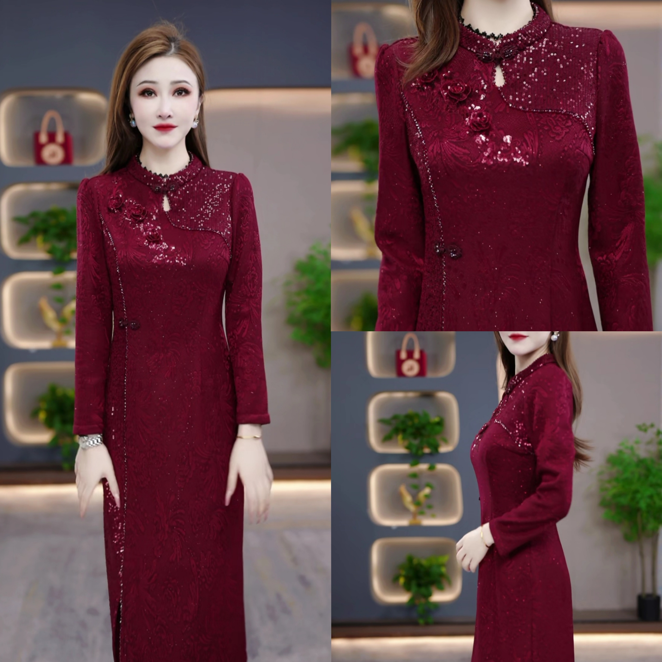 冬季加厚连衣裙2025秋季气质韩版显瘦百搭收腰连衣裙YX25K3028