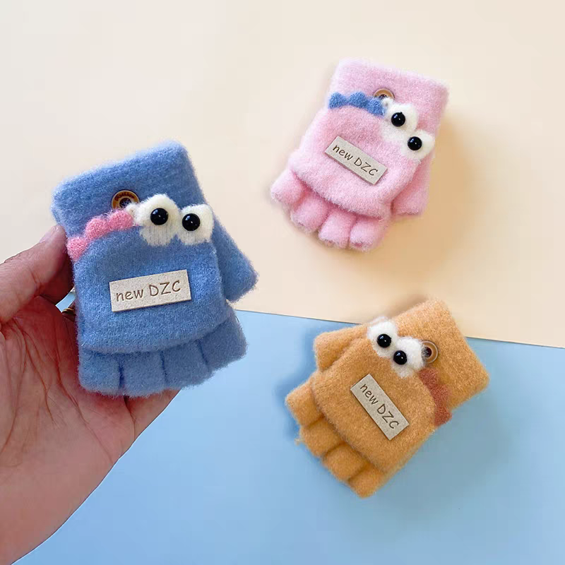 宝宝手套冬0-1-2-3岁婴儿加绒保暖小孩半指翻盖男女幼儿童手套