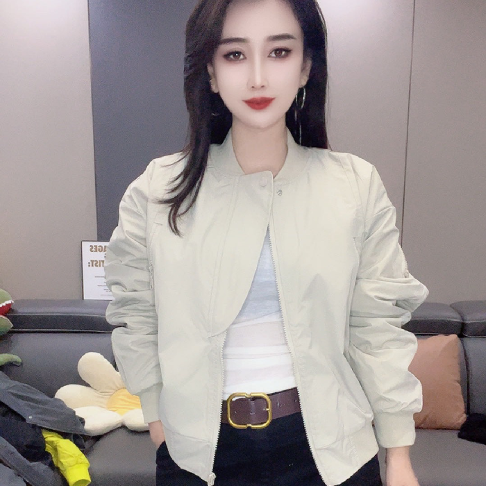 0888#棒球领拉链薄棉外套