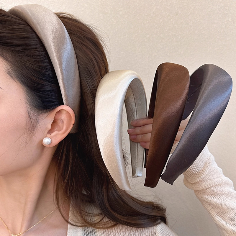 法式复古纯色缎面宽边发箍女2025新款高颅顶头箍发卡洗脸发捆发饰