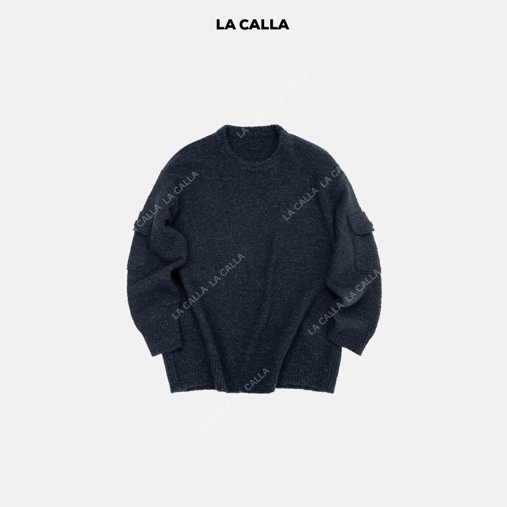 LA CALLA老钱复古羊毛侧袖口袋毛织毛衣BL-AX7386