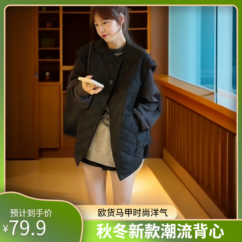 欧货棉马甲女2025年秋冬季新款网红时尚潮流洋气坎肩背心马夹黑色