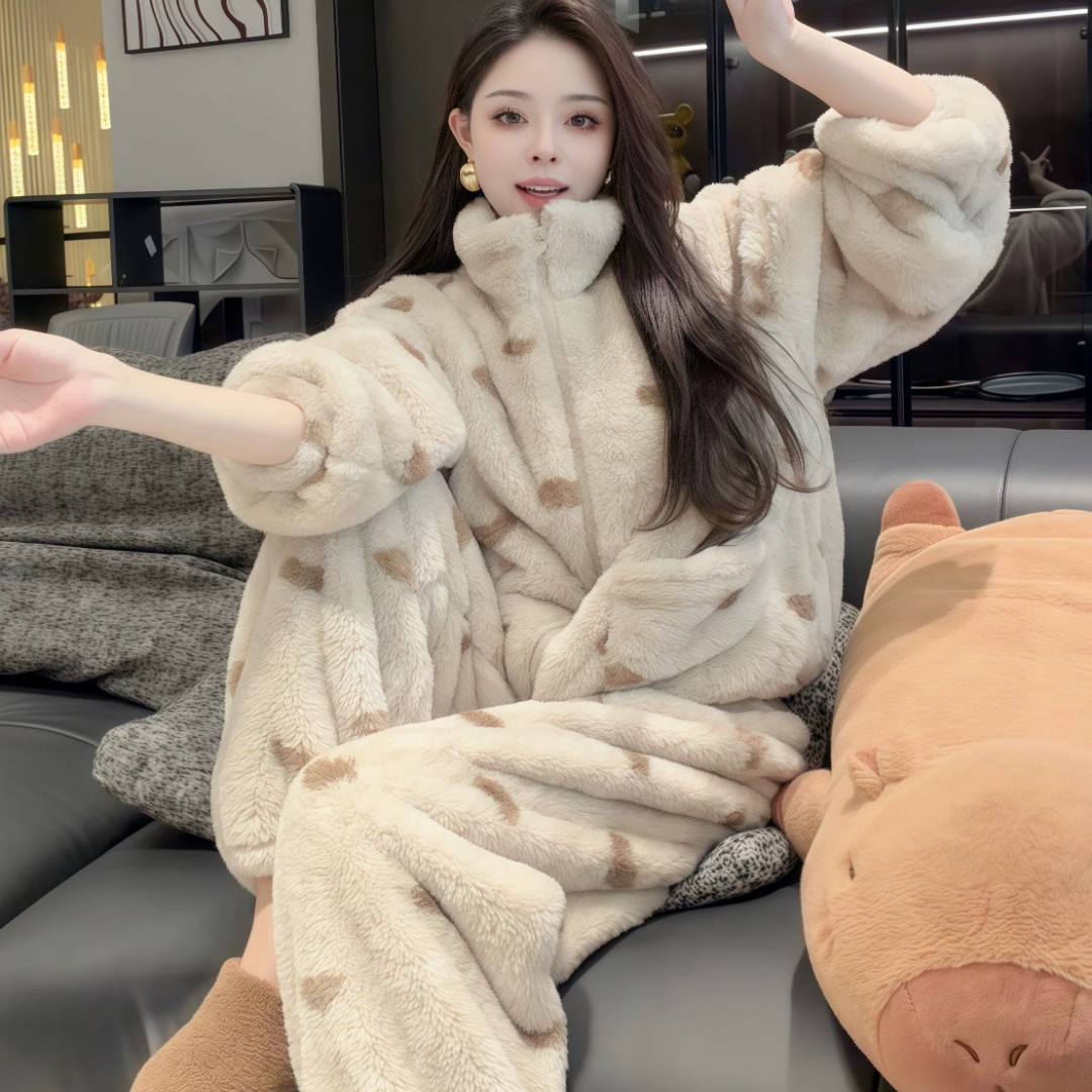 珊瑚毛绒加厚睡衣套装女冬季新款保暖加绒可外穿双面家居服两件套