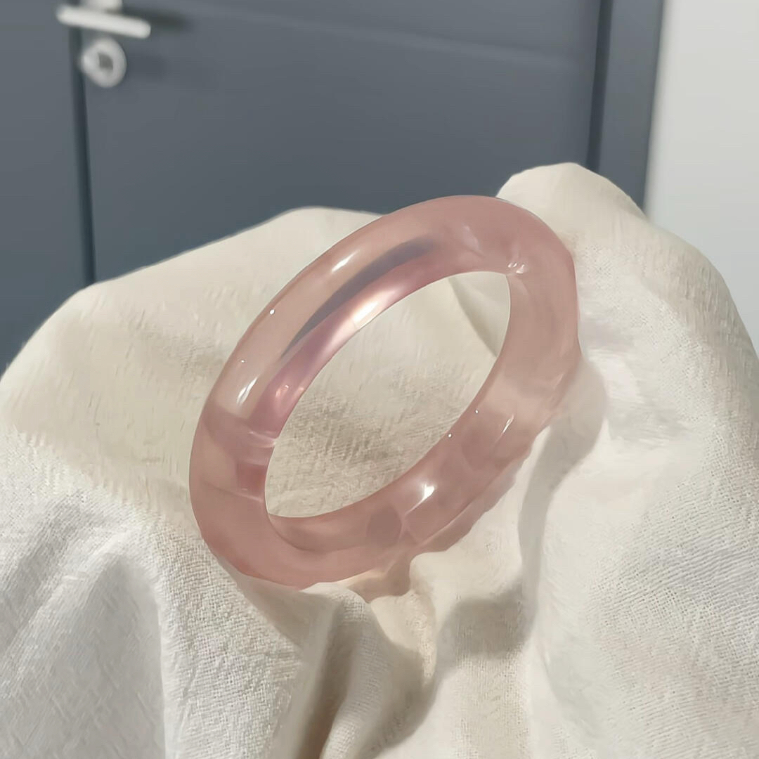 陈翡翡粉水晶手镯玉镯纯天然草莓晶手镯小众女款镯子正品七夕礼物