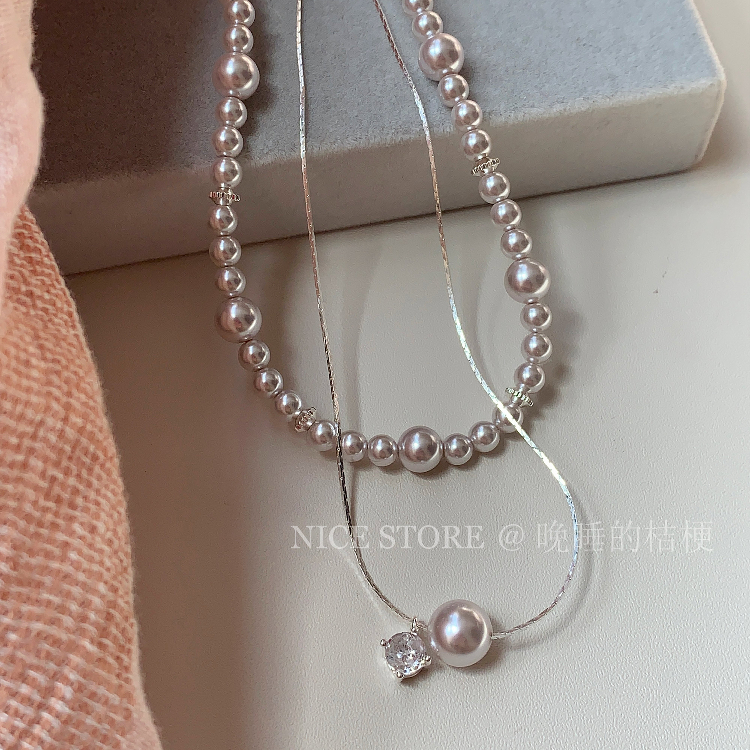 铜合金项链 曼塔玫瑰珠珠锆石项链ins法式叠戴精致锁骨链夏天颈链