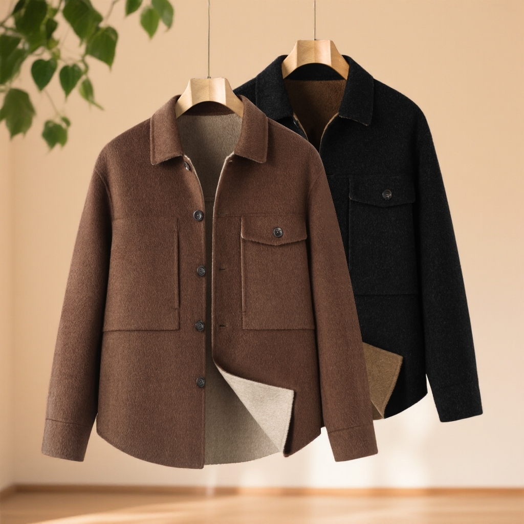 秋冬双面呢时尚百搭轻奢翻领大码休闲毛呢外套冬季气质大码男装TY