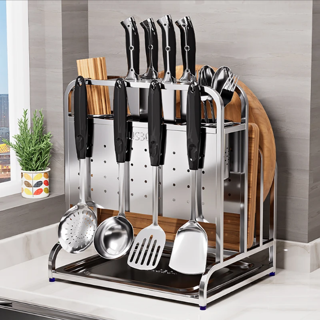 304不锈钢刀架厨房用刀具置物架筷子笼菜板案板收纳架厨房置物架