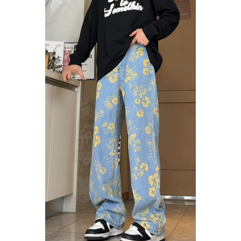 引创牛仔裤子男美式高街大码美式高街大码百搭绣花休闲牛仔裤子男